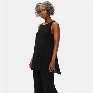 Eileen Fisher Silk Jersey Bateau Neck Tank 100% Silk In Black Size Small